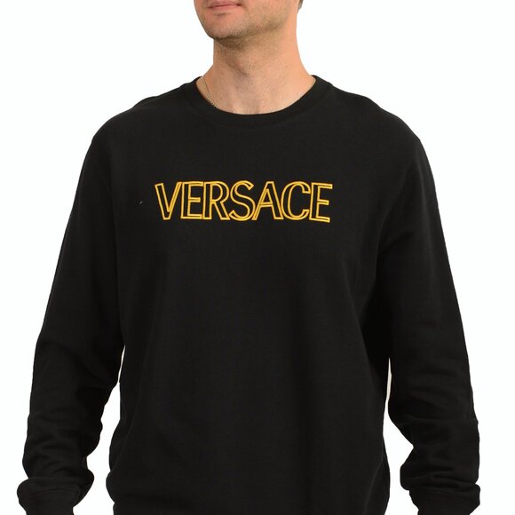 Versace Men's Black Logo Print Crewneck Sweatshirt US 2XL IT 56 - Picture 1 of 6